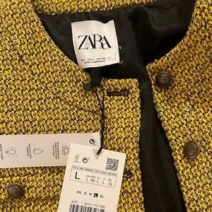 Zara Mustard Tweed Jacket with Button Accents